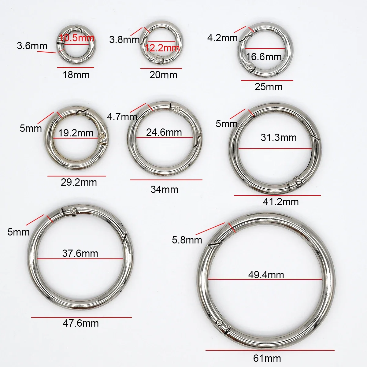 5Pcs/lot Metal O Ring Spring Clasps Openable Round Carabiner Keychain Bag Clips Hook Dog Chain Buckles Connector For DIY Jewelry