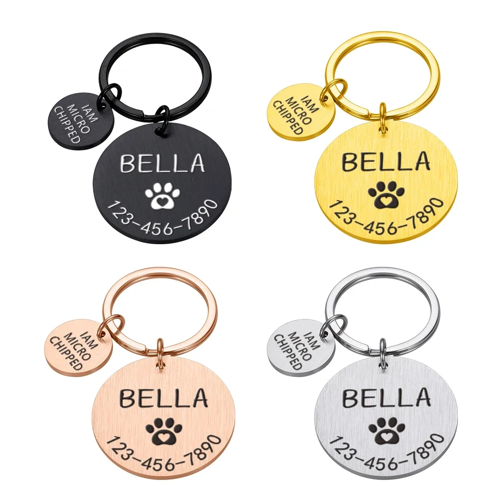 Engraved Dog Pet ID Tag Personalized Name Phone Bone Flower Pet ID Name for Cat Puppy Dog Tag Pendant Keyring Pet Accessories