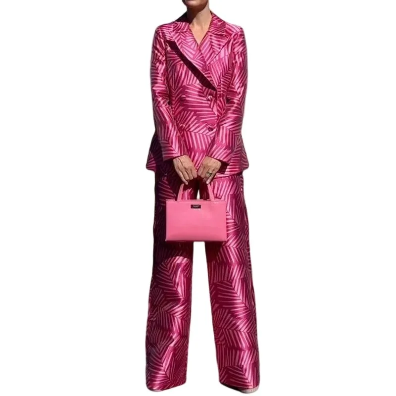 

Office Lady Long Sleeve Lapel Collar Button Coat Straight Pants Suit Y2K Outfits Spring Autumn Women Blazer Pants Two Piece Set