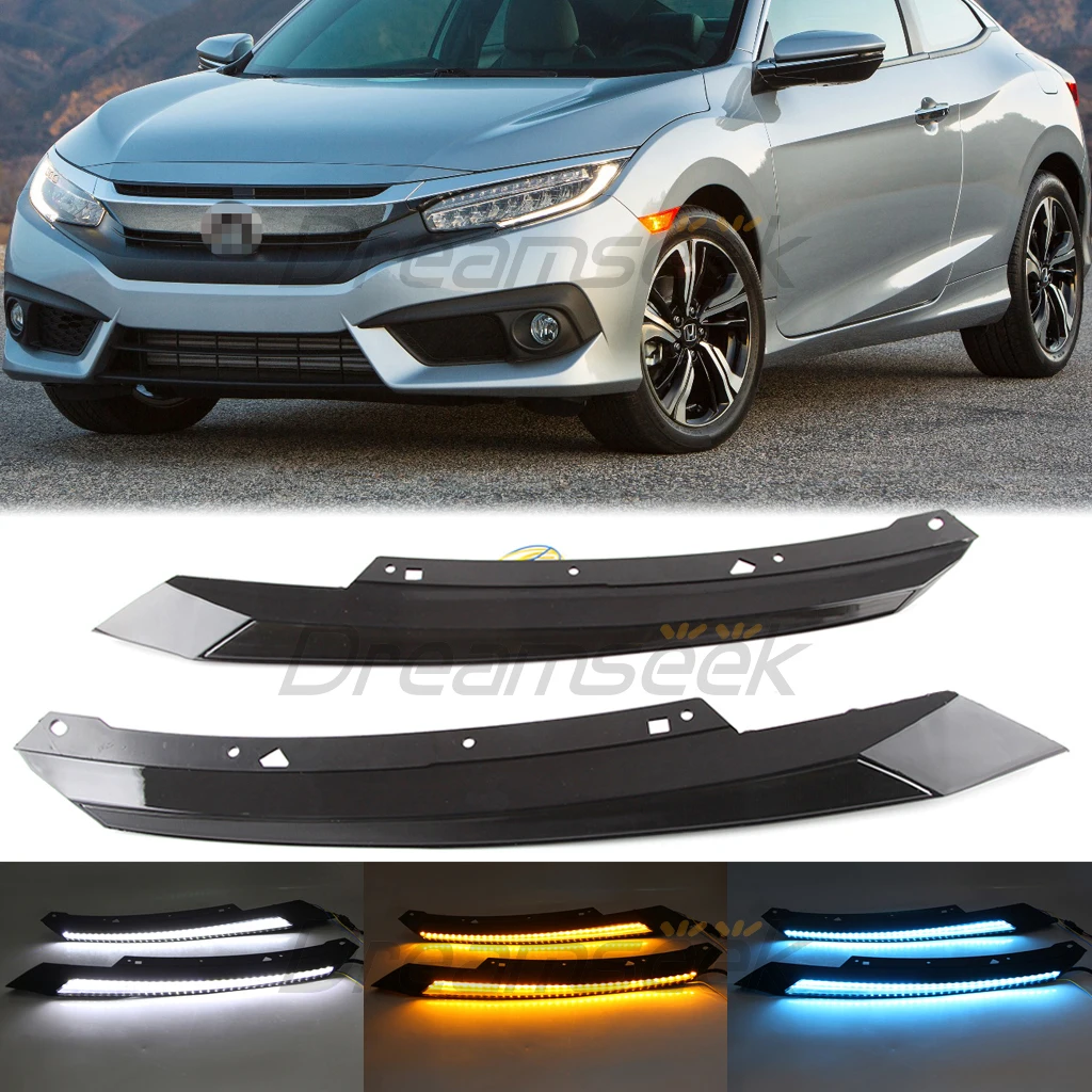 Daytime Running Light Eyebrow for Honda Civic 10th 2016-2021 LED Front Bumper Fog Lamp DRL Headlight With Sequential Turn Signal