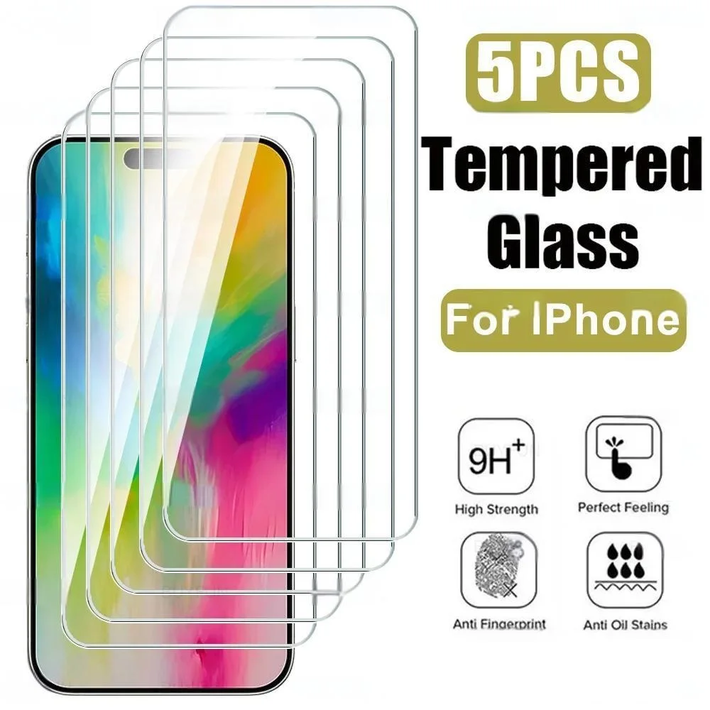 5 Stück High-Definition-Displayschutzfolien Vollständige Abdeckung für iPhone 11 12 13 14 15 16 Pro Max 14 15 16 Plus gehärtetes Glas