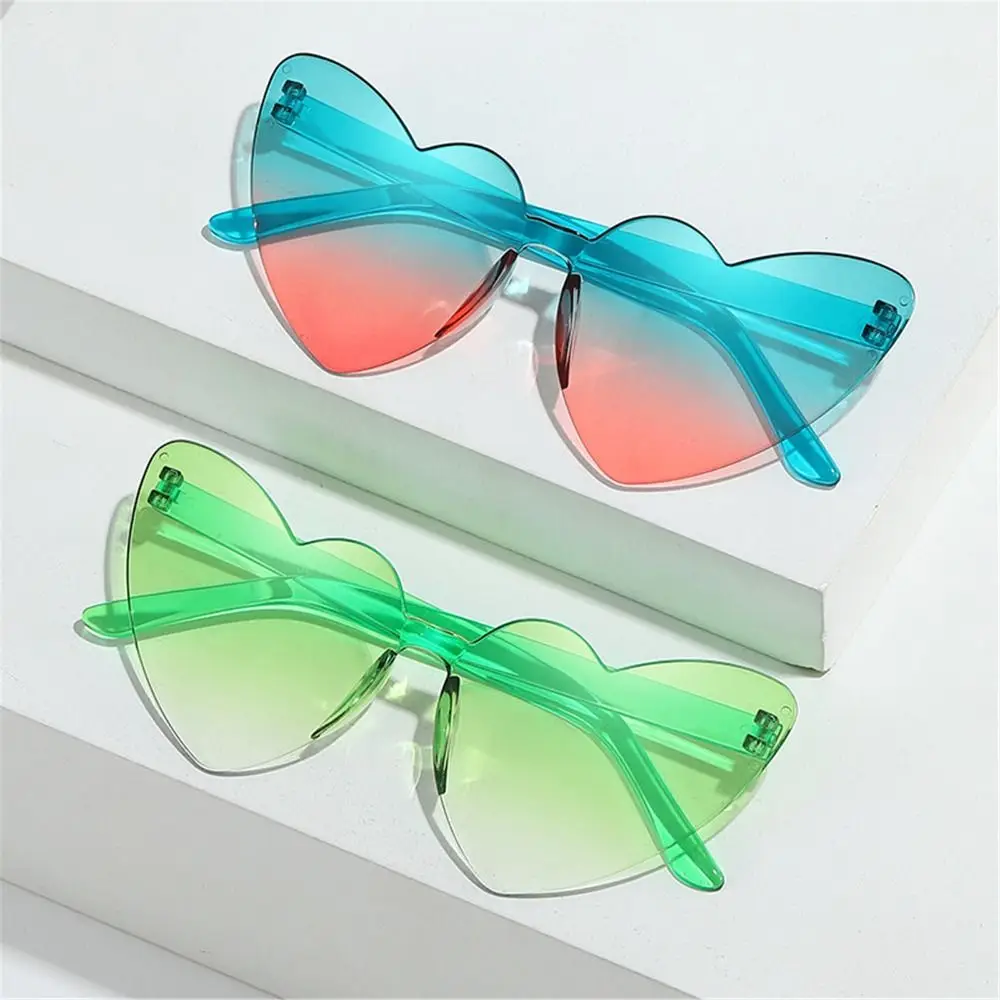 Gradient Lenses Heart-shaped Sunglasses UV400 Protection Rimless Heart Shades Colorful Trendy Sun Glasses