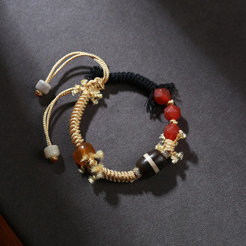 

Tibetan first-line agate Tianzhu hand rope, woven rope,retro style decoration for both men and women,ethnic style