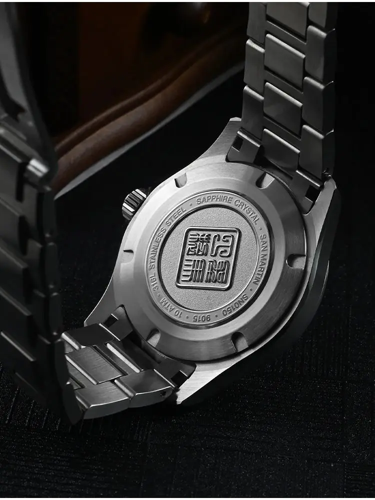 นาฬิกาข้อมือผู้ชาย San Martin รุ่นใหม่ ขนาด 39 มม. หน้าปัดไล่เฉดสี MOP พร้อมกลไกอัตโนมัติ Miyota 9015 กันน้ำลึก 100 เมตร รุ่น SN0150