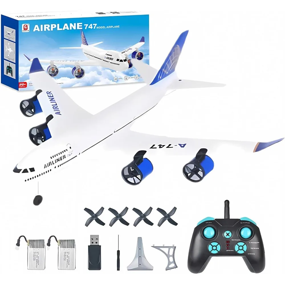 Juguete de avión de línea de espuma RC A-747 de 3 canales de 2,4 Ghz con luces LED y cuatro motores