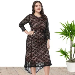 Hotsale Plus Size Irregular Black Party Evening Lace Dress For Elegant Lady