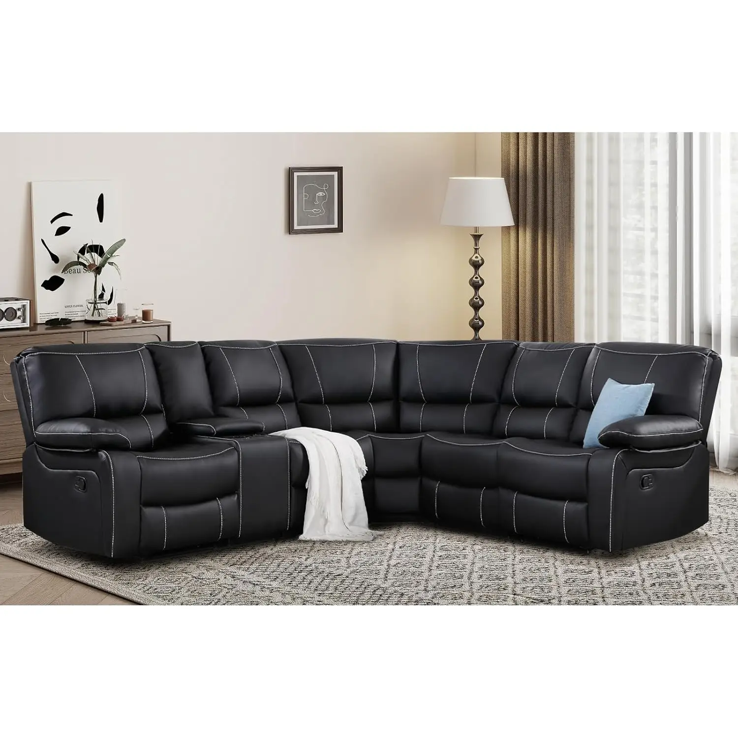 

Manual Reclining Sectional Sofa Set Soft Fabric Corner Couch w/ Console Cup Holders Storage Living Room Customized
