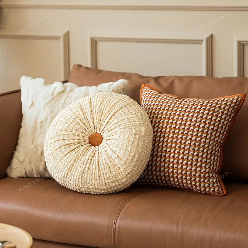 Thousand Bird Check Pillowcase Round Orange Sofa Back Cushion Luxury Retro Bed Style Living Room Cushion Cute Pillow