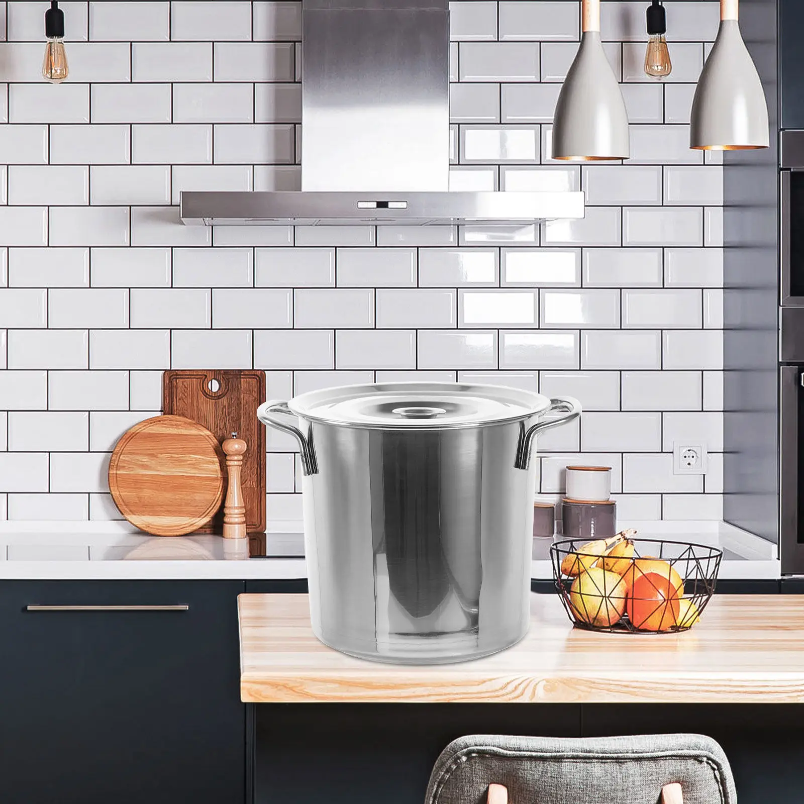 1Pcs Stainless Steel Soup Pot Large Capacity Multipurpose Stockpot for Soup Porridge Rice Brine Storage Flat Heavy Bottom