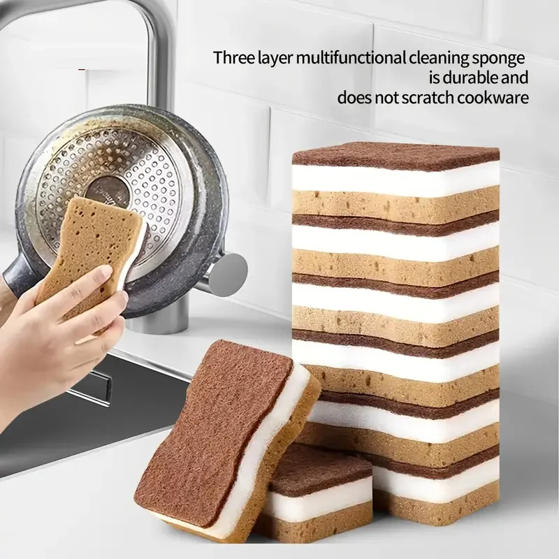 Esponjas de limpieza de algas marinas de tres capas, esponjas para lavar platos, paños de limpieza de cocina de alta calidad, cepillo de limpieza de cocina, 5/10/20 piezas