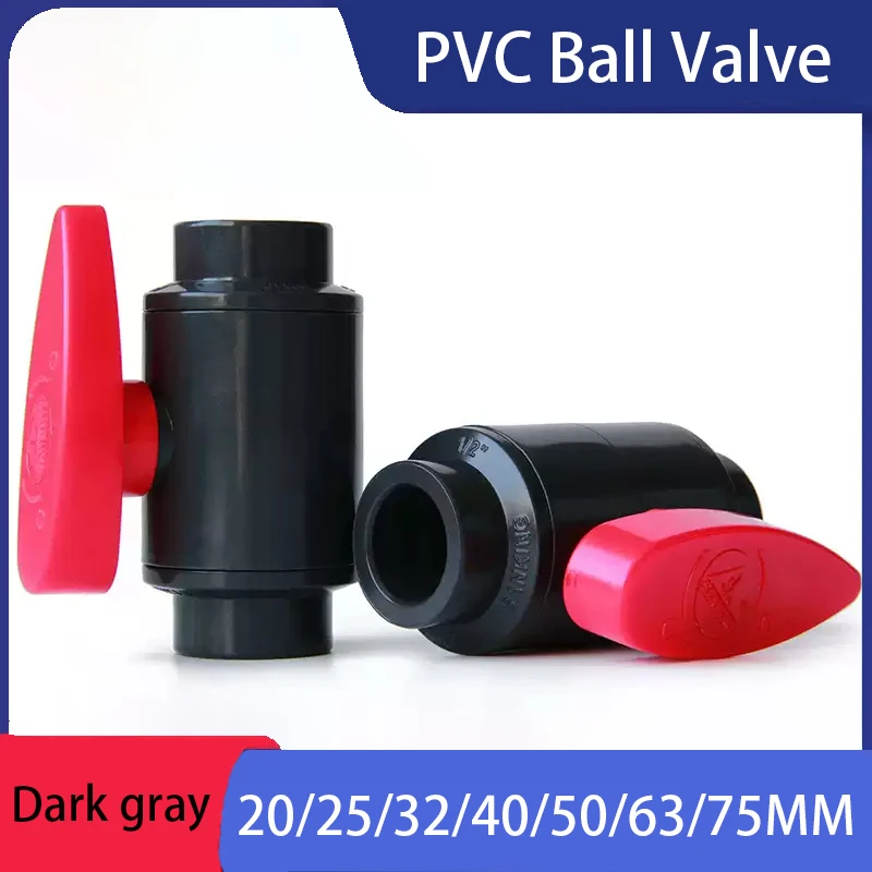 

1PC 20/25/32/40/50/63/75mm Dark gray PVC Ball Valve Pipe Socket Ball Valve Aquarium Fish Tank Connectors Fittings