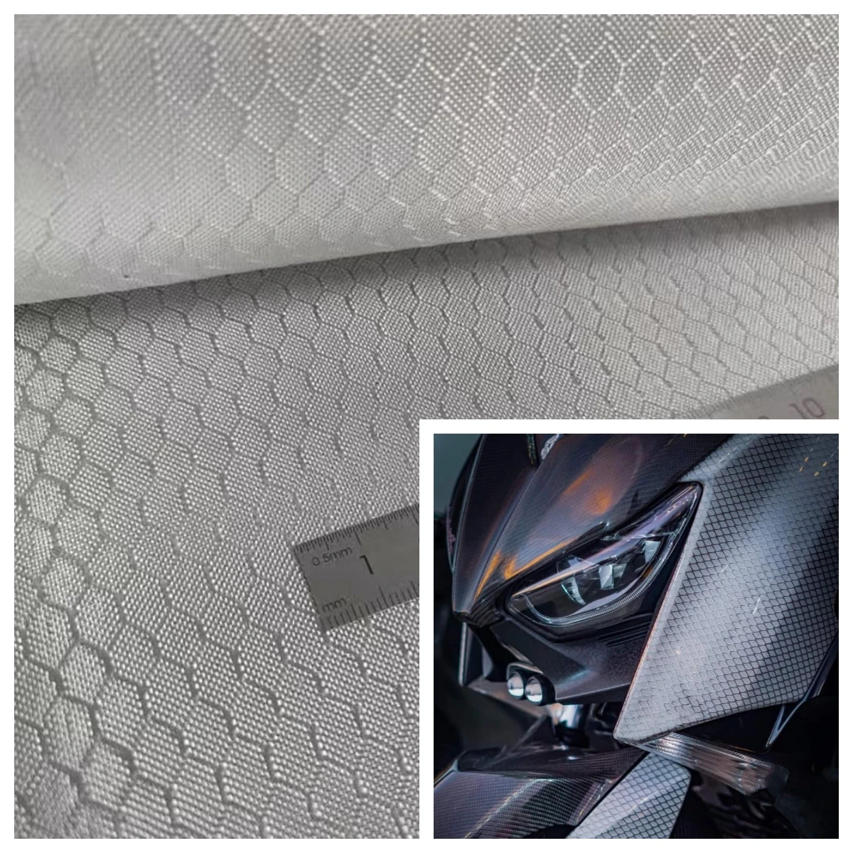 240gsm 2x2 Football Honeycomb Pattern Fabric Glass Carbon Blend Plating Silver Fabric, 40' Inch / 100cm Width 30cm/50cm Length