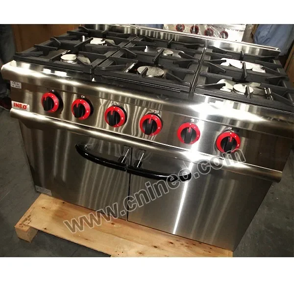 Restaurant Heavy Duty Commercial Stainless Steel Gas Stove Kitchen Appliance With Cabinet And 6 Burner