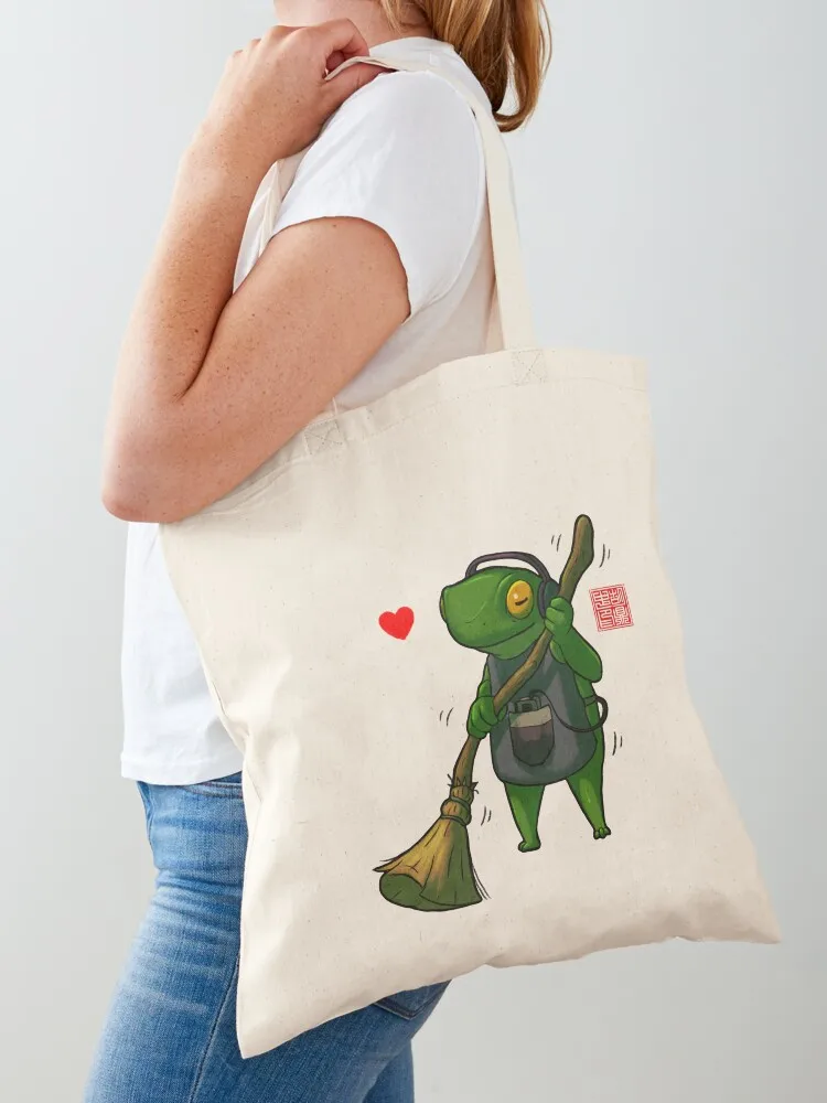 sweeping housecleaning frog Tote Bag tote bag men Customizable tote bag Shopping bags