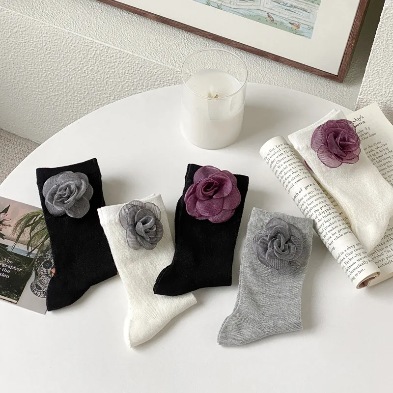 Women's Socks Korean Flower Sweet Simple Retro Artistic Breathable Mesh Socks Comfortable High Quality Cotton Socks For Girl