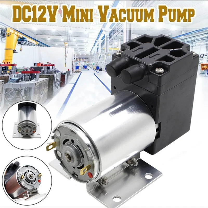 1PC Silver+Black 65-120Kpa DC12V Mini Vacuum Pump Negative Pressure Suction Pump With Holder For Gas Analysis Sampling