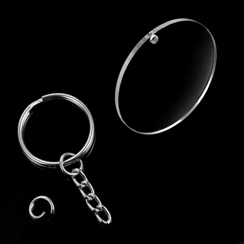 J2HB 96 Pieces Diy Handicraft Transparent Round Acrylic Keychain Blanks for Key Chain Rings for Craft Projects DIY Supplies