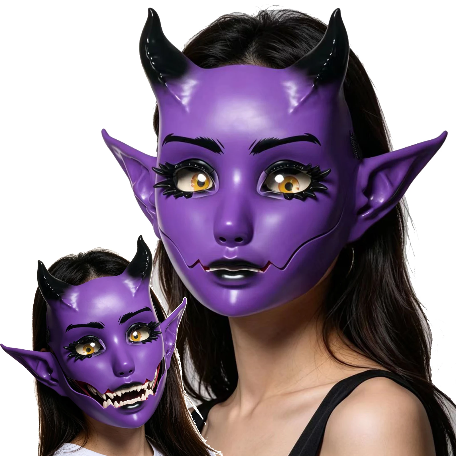 JAUPTO 7-Farbige Hornige Maske mit Beweglichem Kiefer und Offenem Mund, Fantasy-Kreatur-Maske für Halloween-Kostüme, Partys und Festivals, Gesichtsbedeckung für Erwachsene – Detail 21