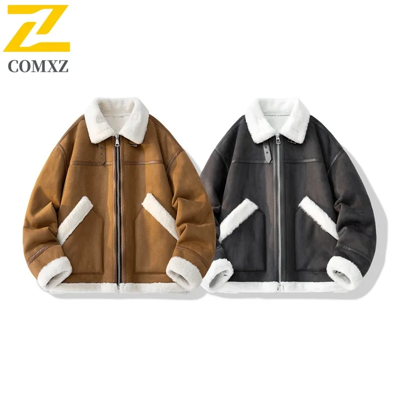 COMXZ الرجال الخريف سترة جلدية جديدة سميكة في الهواء الطلق مغامرة الرياح مقاومة معطف جلد دافئ الشارع الحضرية معطف خفيف الوزن