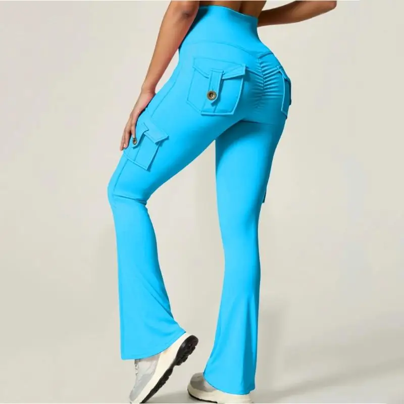 Pantalones cargo para mujer, cintura elásticos acampanados a para entrenar, pantalones Yoga pierna ancha con