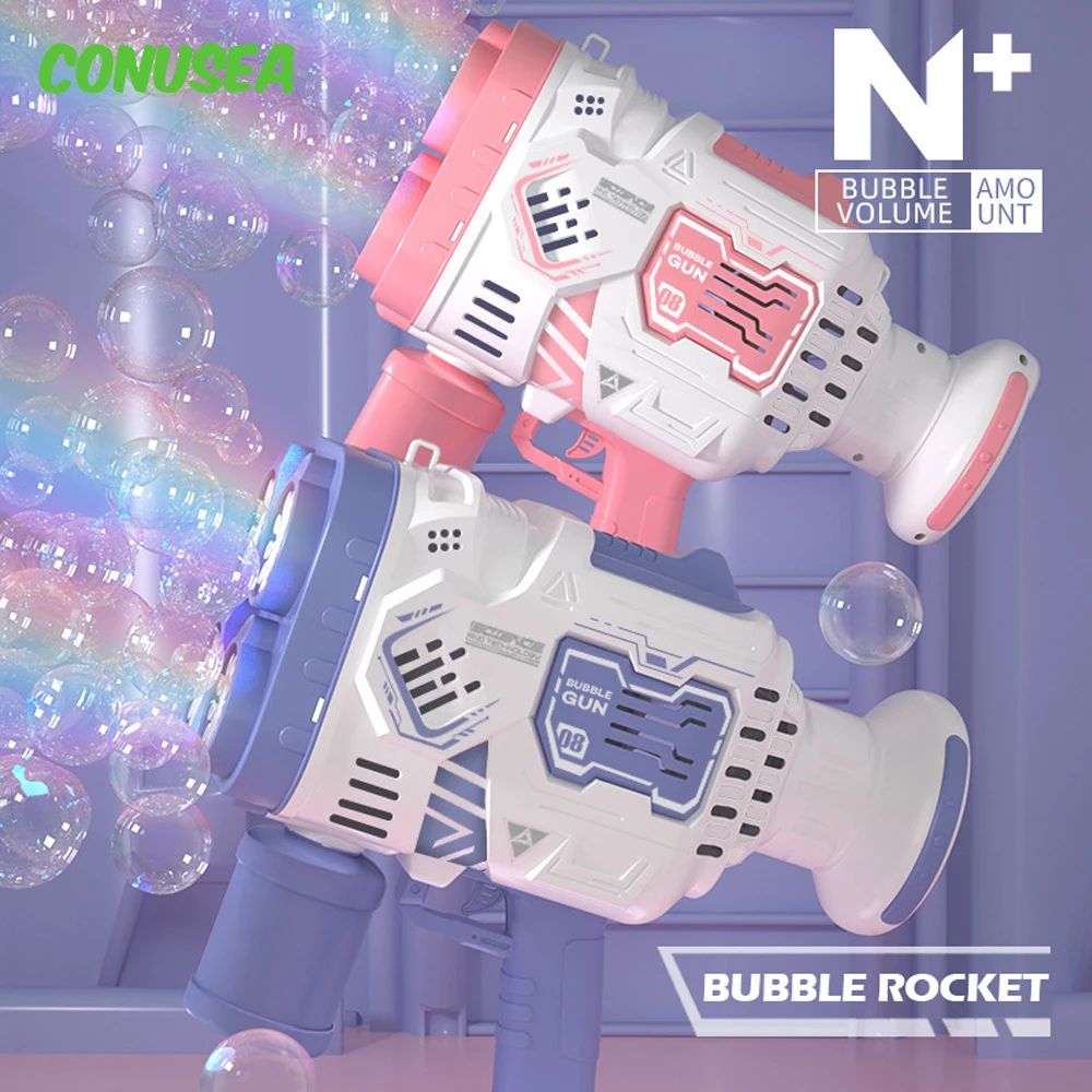 

Automatic Rocket Bubble Gun 40 Holes Soap Bubble Maker Blower Sky Star Colorful Light Bubble Machine Outdoor Games Kids Wedding