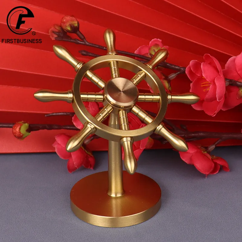 High Quality Brass Rudder Ornoment Rotary Toy Desktop Decoration Helmsman Ship Steering Wheel Metal Handicrafts Festival Gifts