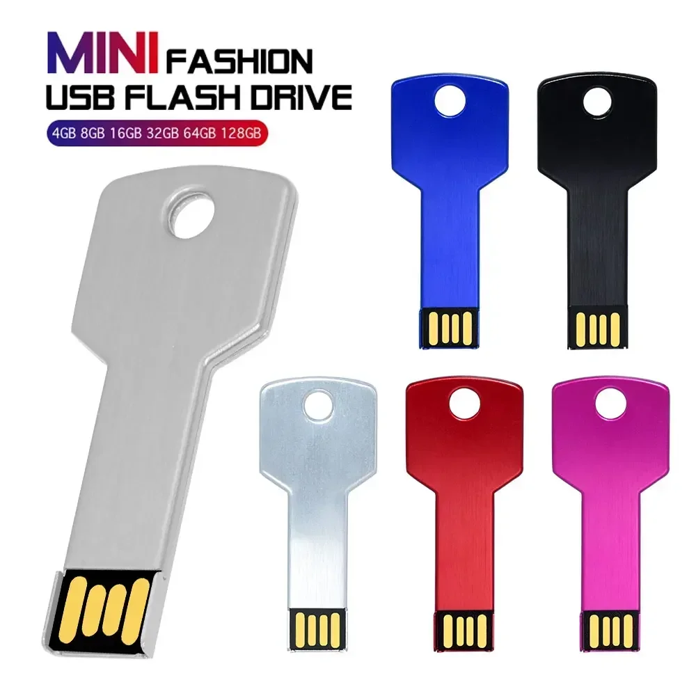 

Metal Key Shape USB Flash Drive 64GB Black Pen Drives Silver Stick Real Capacity Storage Devices High Speed U Disk 8gb 32gb 64gb