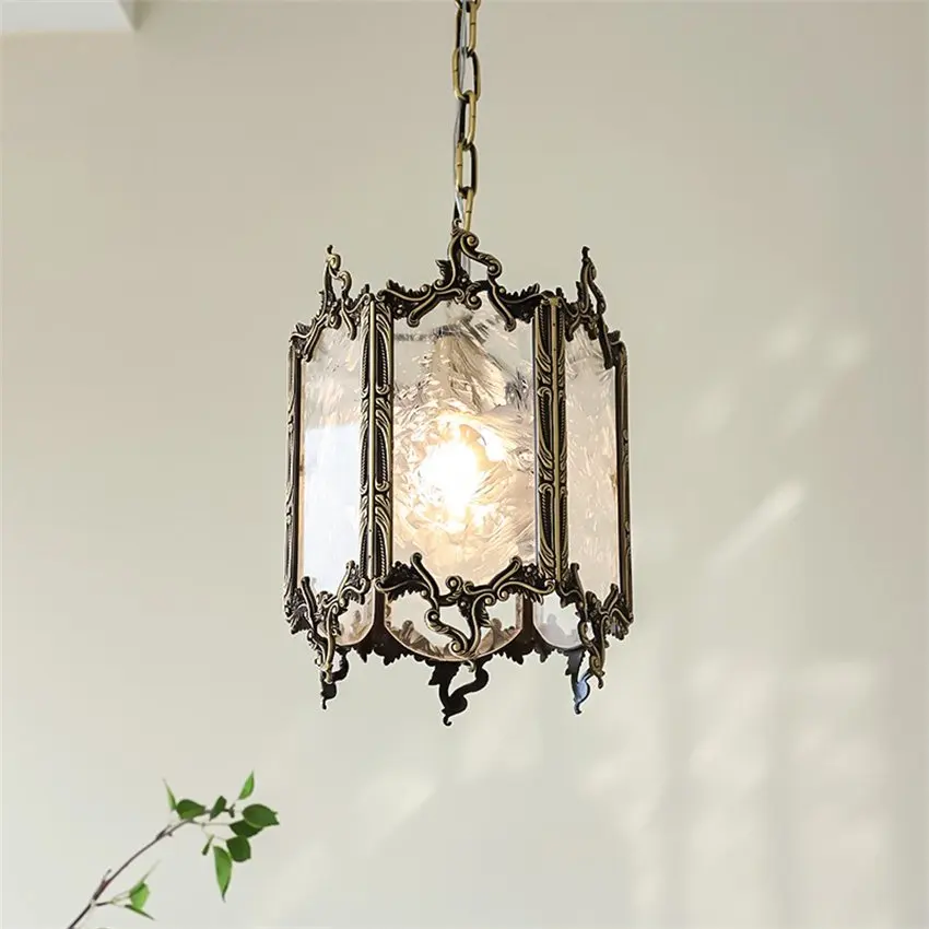 French vintage brass pendant lights stained glass bedroom bedside dining room bar carved court