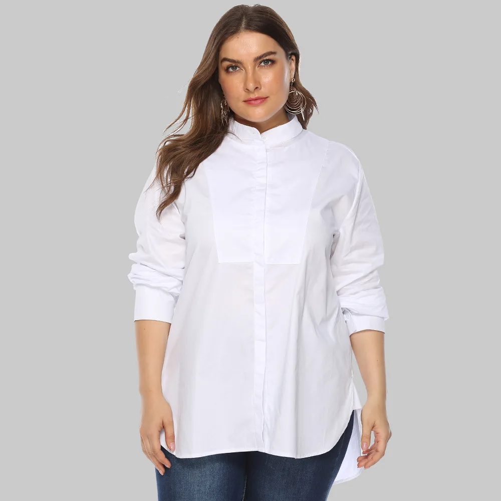 Tops femininos de manga comprida grande de assentamento simples, moda europeia e americana, plus size, novo, primavera e outono, sh