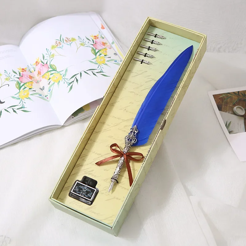 

Винтажный набор перьевых ручек, подарочная коробка с перьями и чернилами, деловой подарок, канцелярские принадлежности для подписи воды, школьные принадлежности