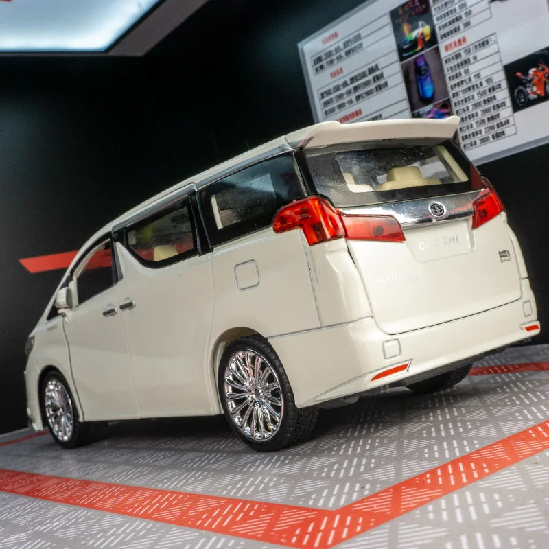 1:24 토요타 알파드 상용차 합금 자동차 모형 어린이용 풀백 장난감 소리와 조명 기능 포함