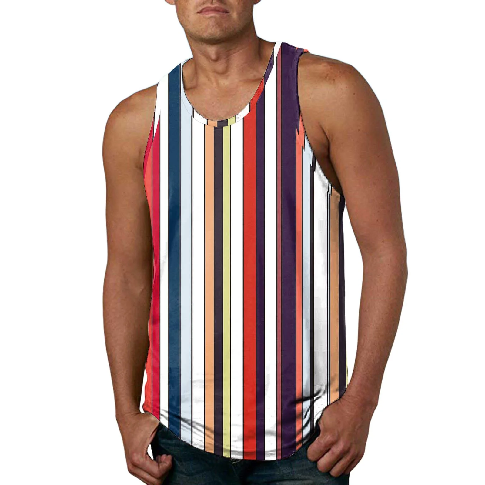 2025 Mens Retro Stripe Graphic Tank Tops Fashion Summer Sleeveless 3D Printed Basketball Quick Dry Tops Breathable Clothing image 2