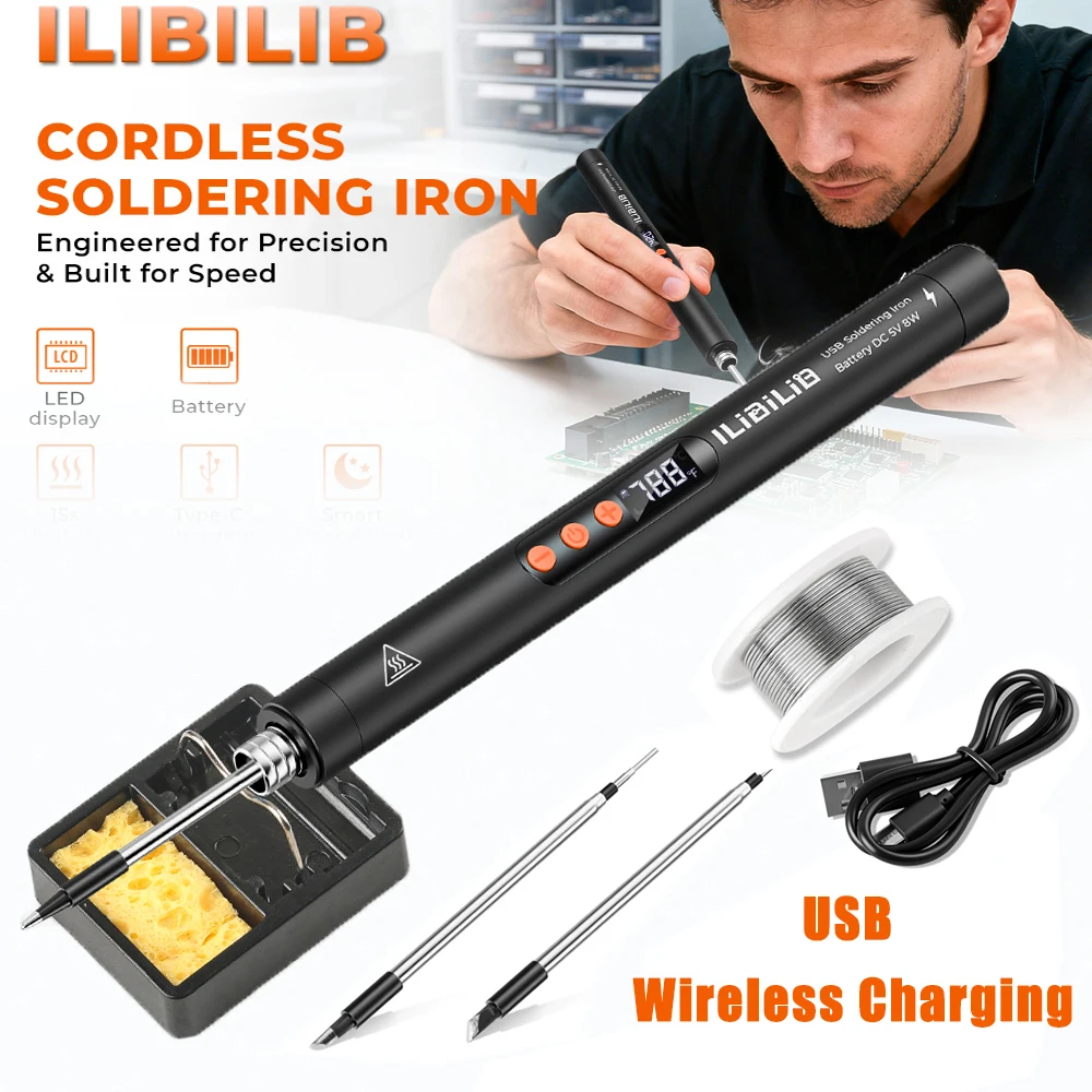 ILIBILIB USB Soldering Kit, USB Rechargeable with LCD Display, Adjustable Temperature 260°C-450°C, Suitable for Repair and Welding Work