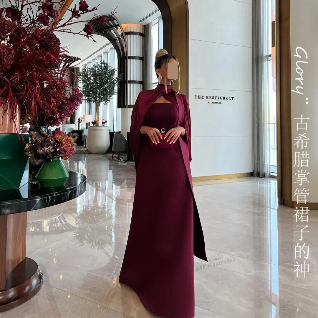 

Purple Evening Dress High Collar Evening Dresses For Women Party Shawl Saudi Arabia Wedding Dress vestidos de gala Custom Made