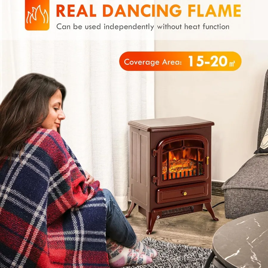 22 سخان مدفأة كهربائي قائم بذاته مدفأة مع لهب وسجلات LED واقعية 725 وات/1450 وات طاقة تسخين مدمجة