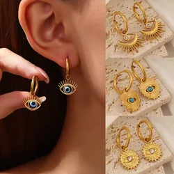 Vintage Stainless Steel Turkish Evil Eye Hoop Earrings for Women Heart Evileye Charms Huggies Earrings Girl Jewelry Party Gifts