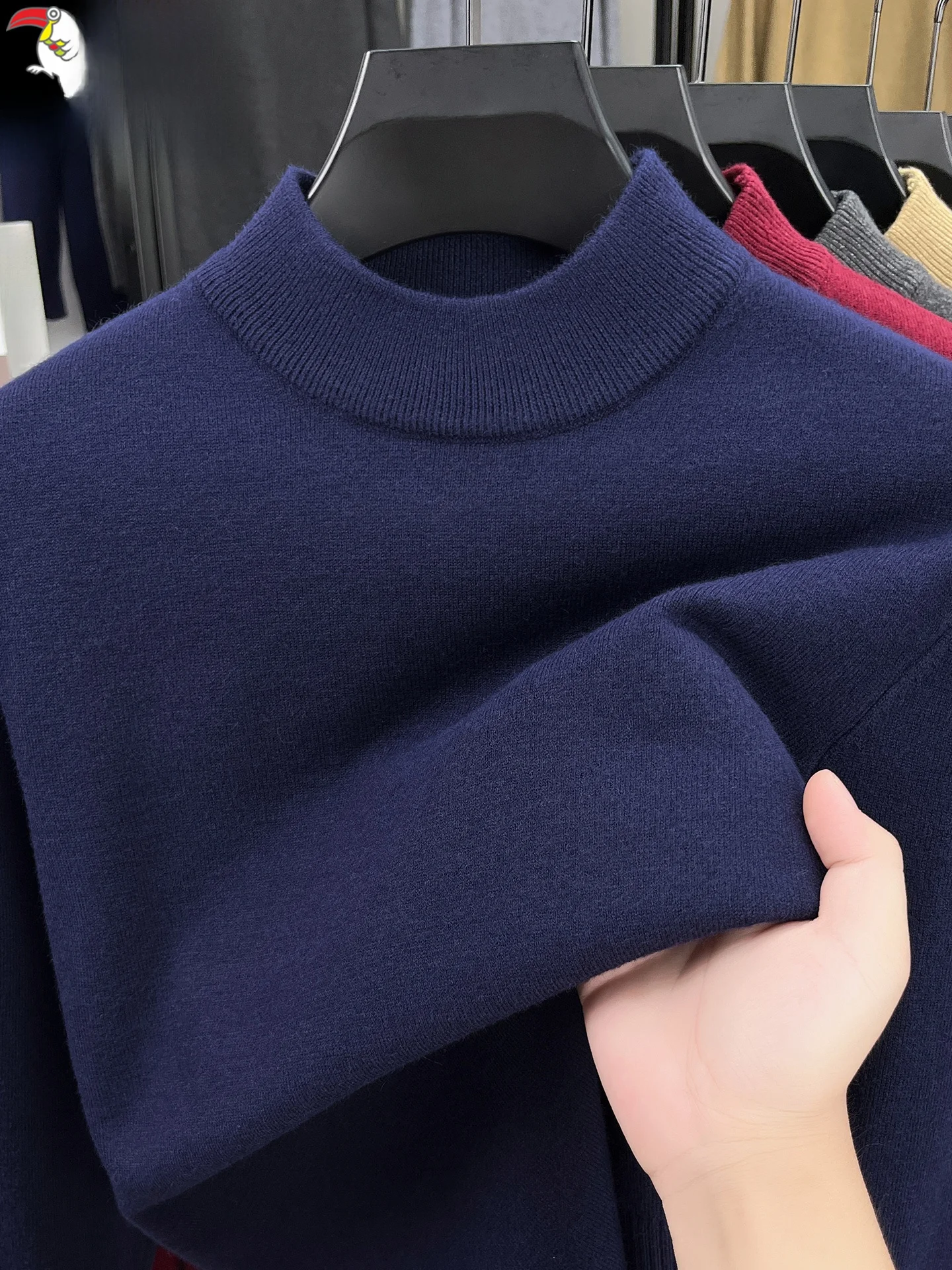 

Thiened f-High Collar Knitted Sweater Men's Pure Color Woolen Winter Warm Base Layer irt Faionable Ci Casual Wear