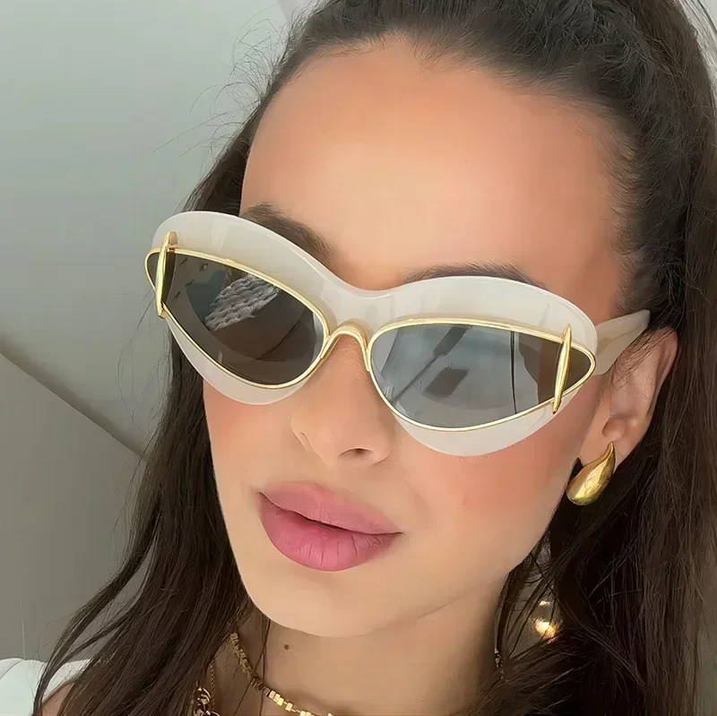 مثير القط العين إطار مزدوج النظارات الشمسية النساء 2025 العلامة التجارية الفاخرة خمر Y2k فاسق نظارات شمسية للسيدات ريترو نظارات ظلال UV400
