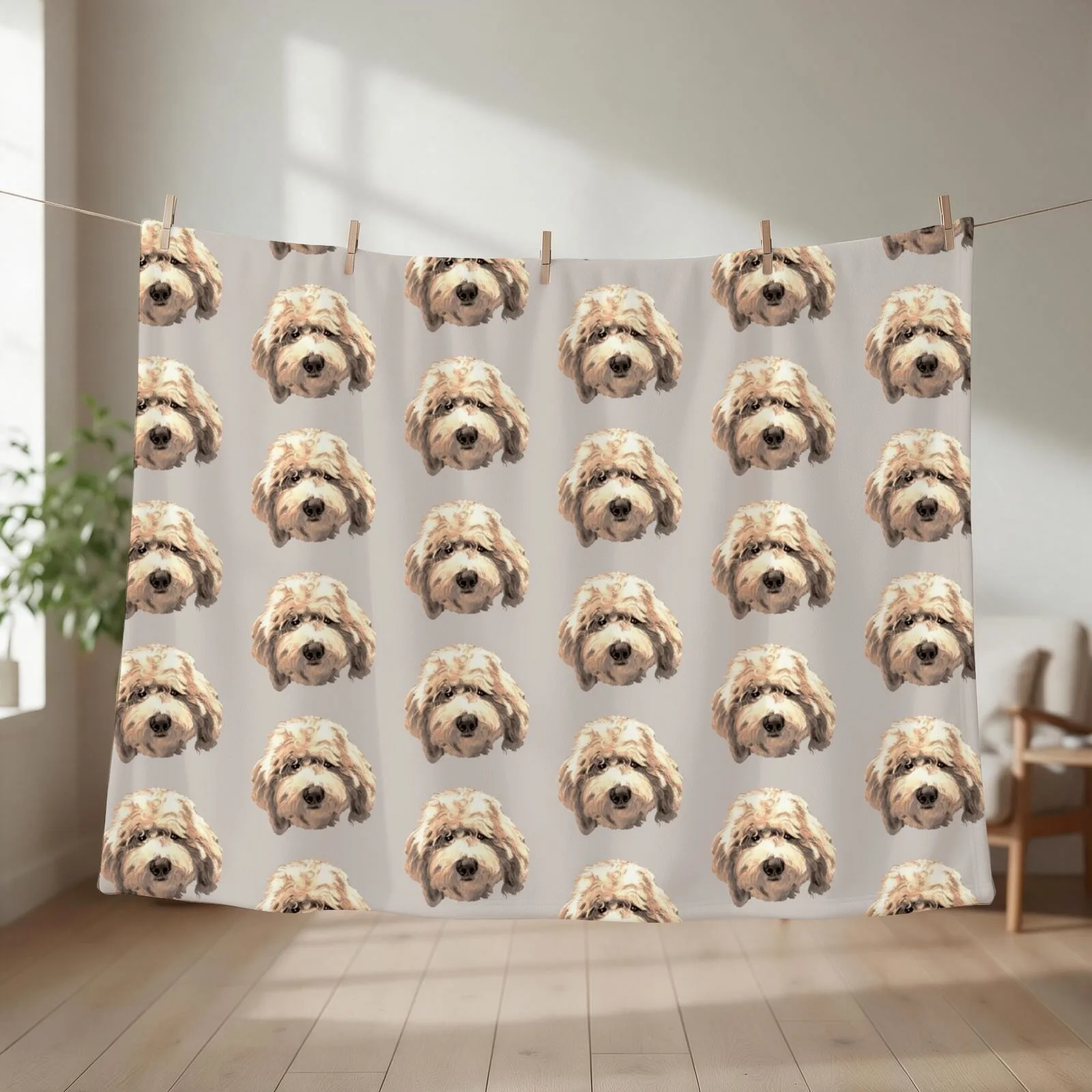 Lucky Labradoodle Face ~ Golden Throw Blanket for winter funny gift Beautifuls Soft Beds Blankets