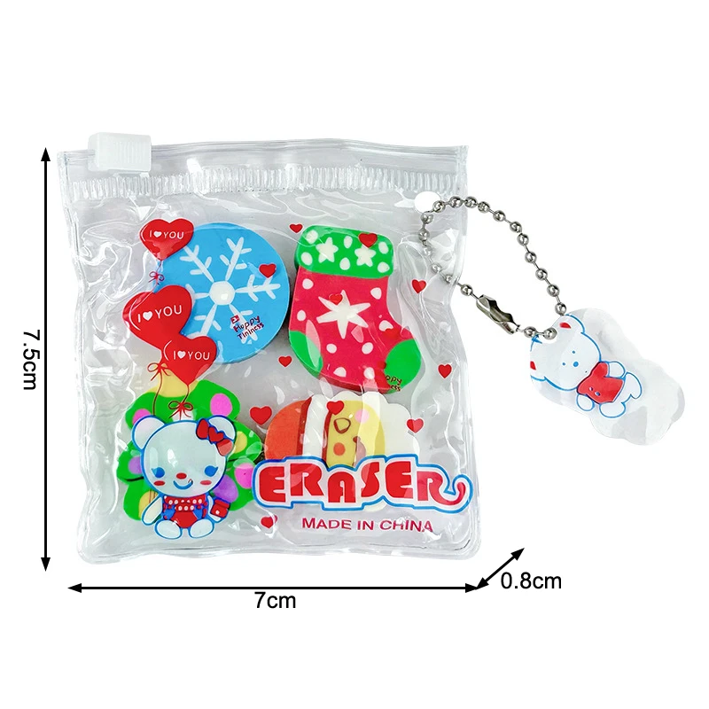 4 ชิ้น/เซ็ตการ์ตูน Kawaii Santa Claus Snowflake Christmas Tree ยางลบคริสต์มาสสร้างสรรค์ยางลบของขวัญเครื่องเขียนนักเรียน