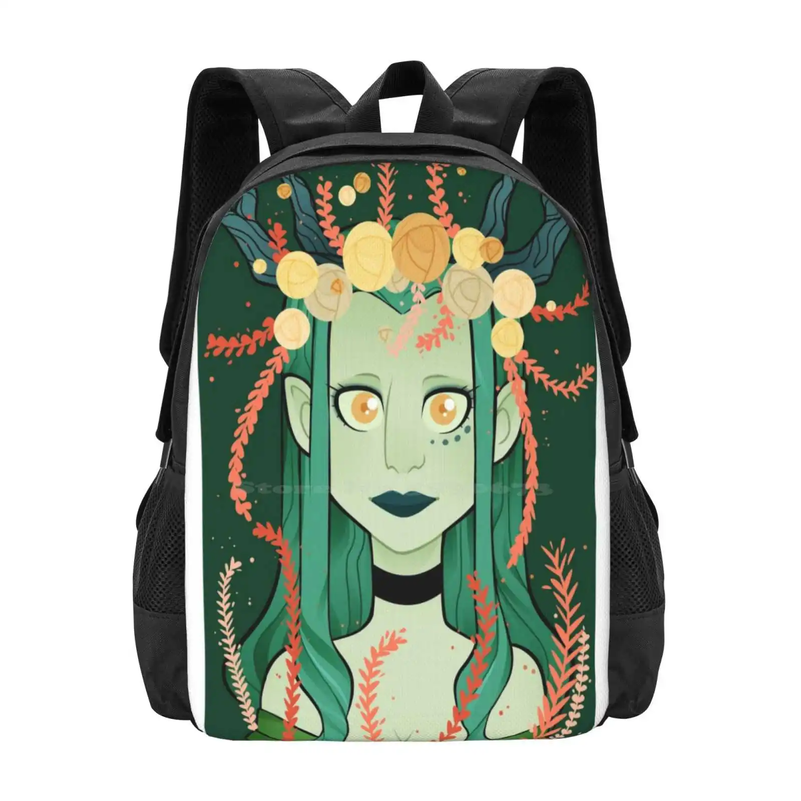 Green Witch Hot Sale Backpack Fashion Bags Bianca Burzotta Art Witch Green Magic Girl Druid Roses Flowers