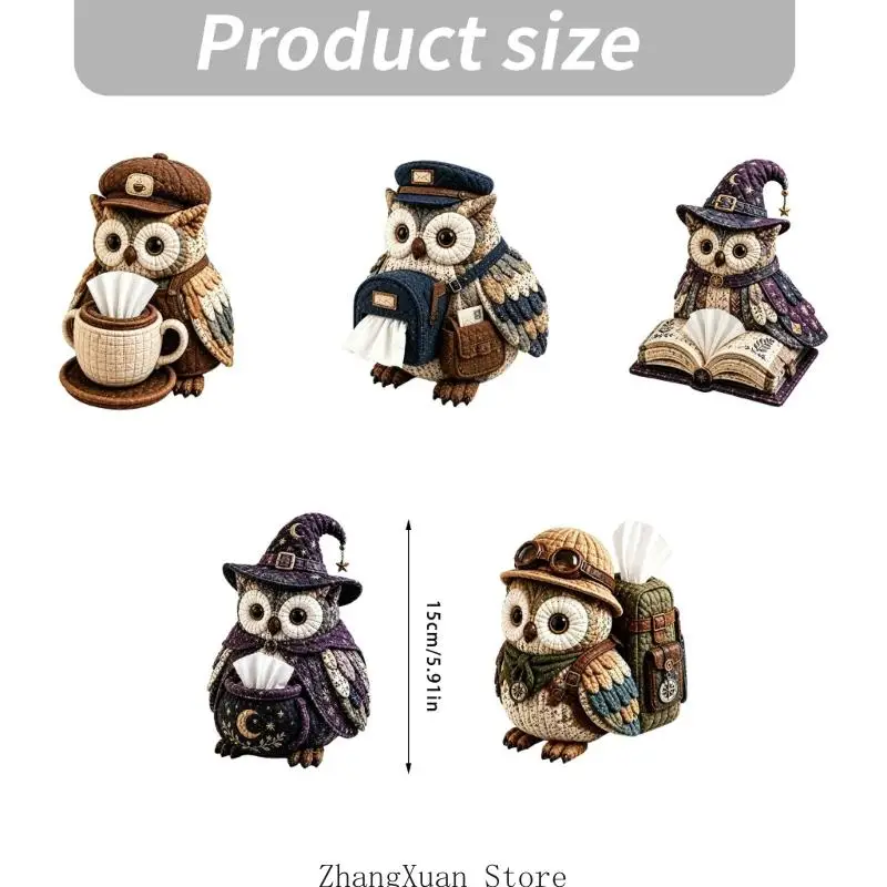 Owl Tissue Box Cover Soft Fabric Kitchen Table Storage Holder 3XUF – Detail 6