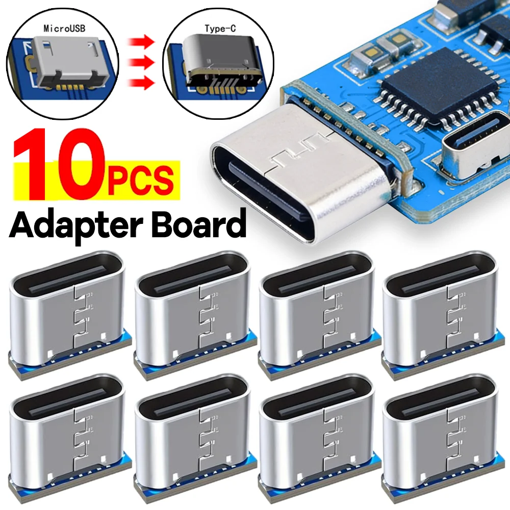 

1-10 шт. Плата-адаптер MicroUSB на Type-C, порт для зарядки, коннектор USB2.0 для передачи данных, для самостоятельного ремонта, модификации, замены адаптера