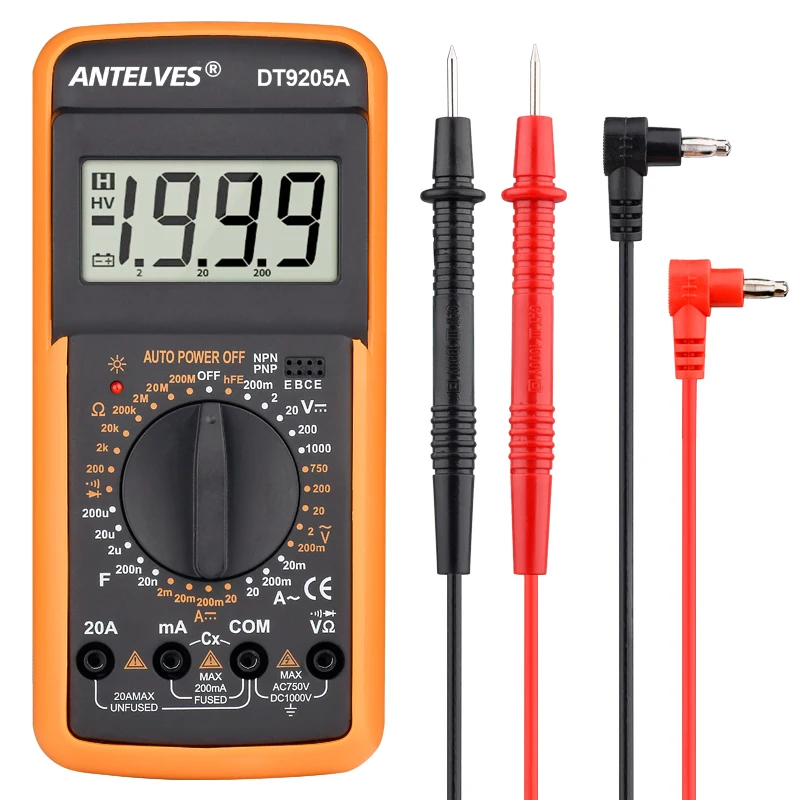 

Профессиональный мультиметр DT9205A Цифровой тестер ручной диапазон измеритель напряжения TRMS Гц ом тестер транзисторов Инструмент электрика