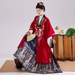 Winter Ming Dynasty Hanfu Dress Thicker Coats for Women Original Ma Mian Skirts Christmas New Year Costume Chinese Ancient Tradi