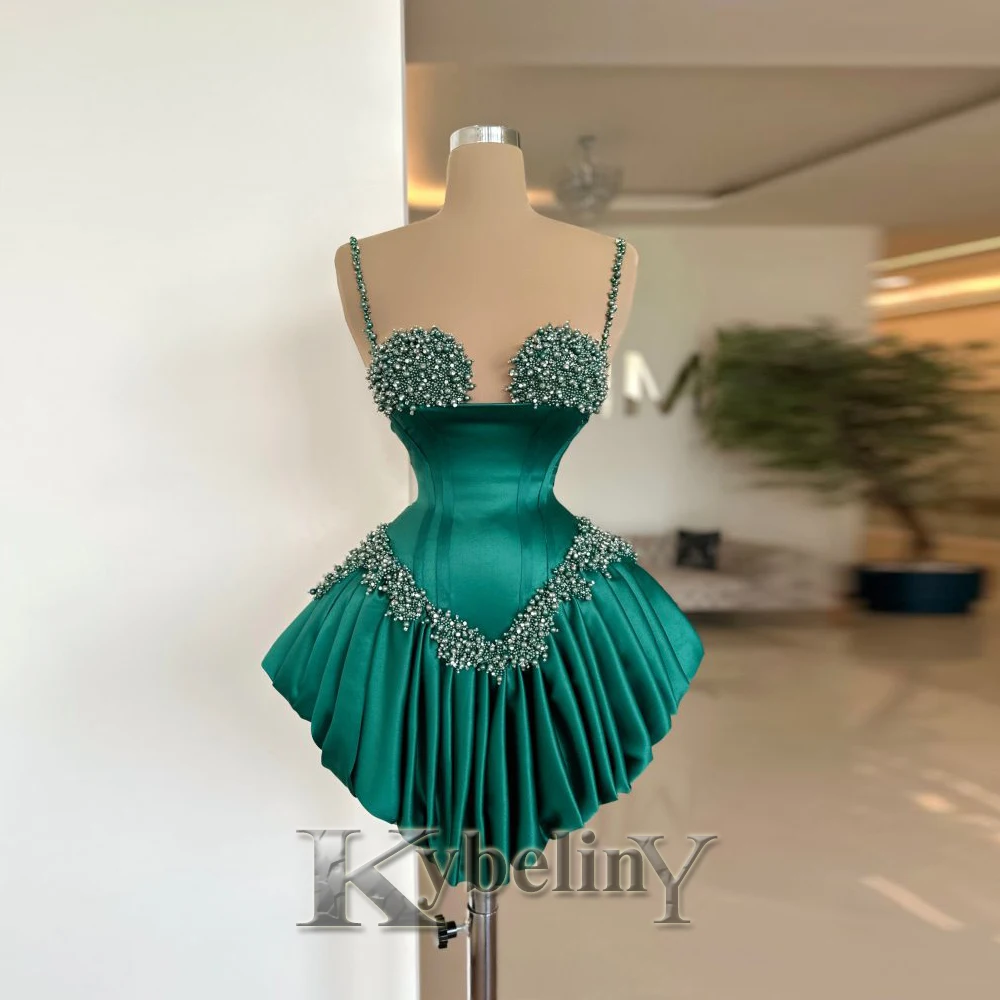 Kybeliny Charming Spaghetti Straps Homecoming Dresses for Woman Pearls Pleat Sweetheart Vestidos De Noche Party Customized