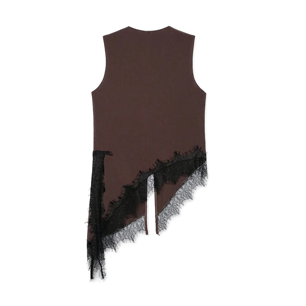 Asymmetrisches Damen-Tanktop aus Spitze mit Knöpfen vorne, ärmellose Weste für Frühling und Sommer – Detail 4