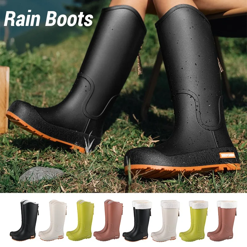 

Size 36-40 High-Tube Rain Boots Women's Outdoor Thick-soled Cuffed Waterproof Shoes Faionable Slip-Resistant Rubber Boots New