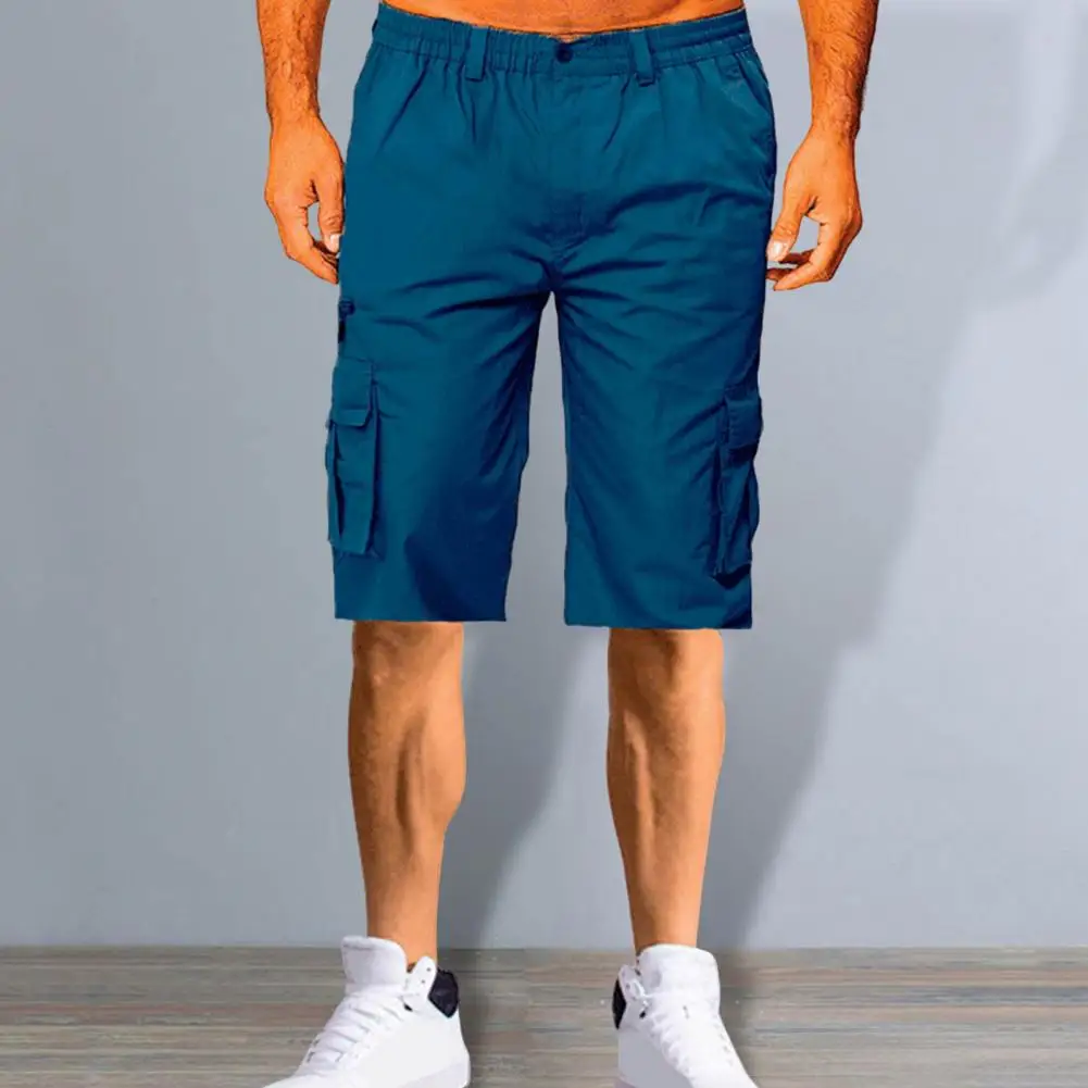 Versatile Athletic Shorts Versatile Men's Casual Shorts Elastic Waist Multi Pockets Straight Leg Ideal for Summer Fitness Beach