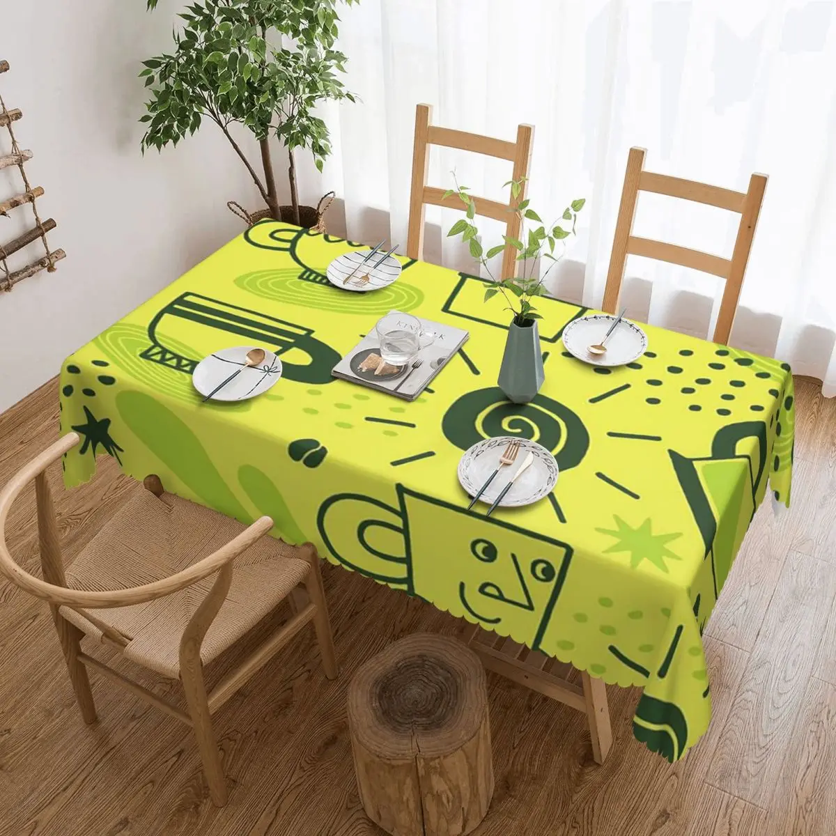 Coffee Drink Abstract Geometric Pattern 6 Custom Rectangular Tablecloth Waterproof Table Cover for Dining Events Table Cloth